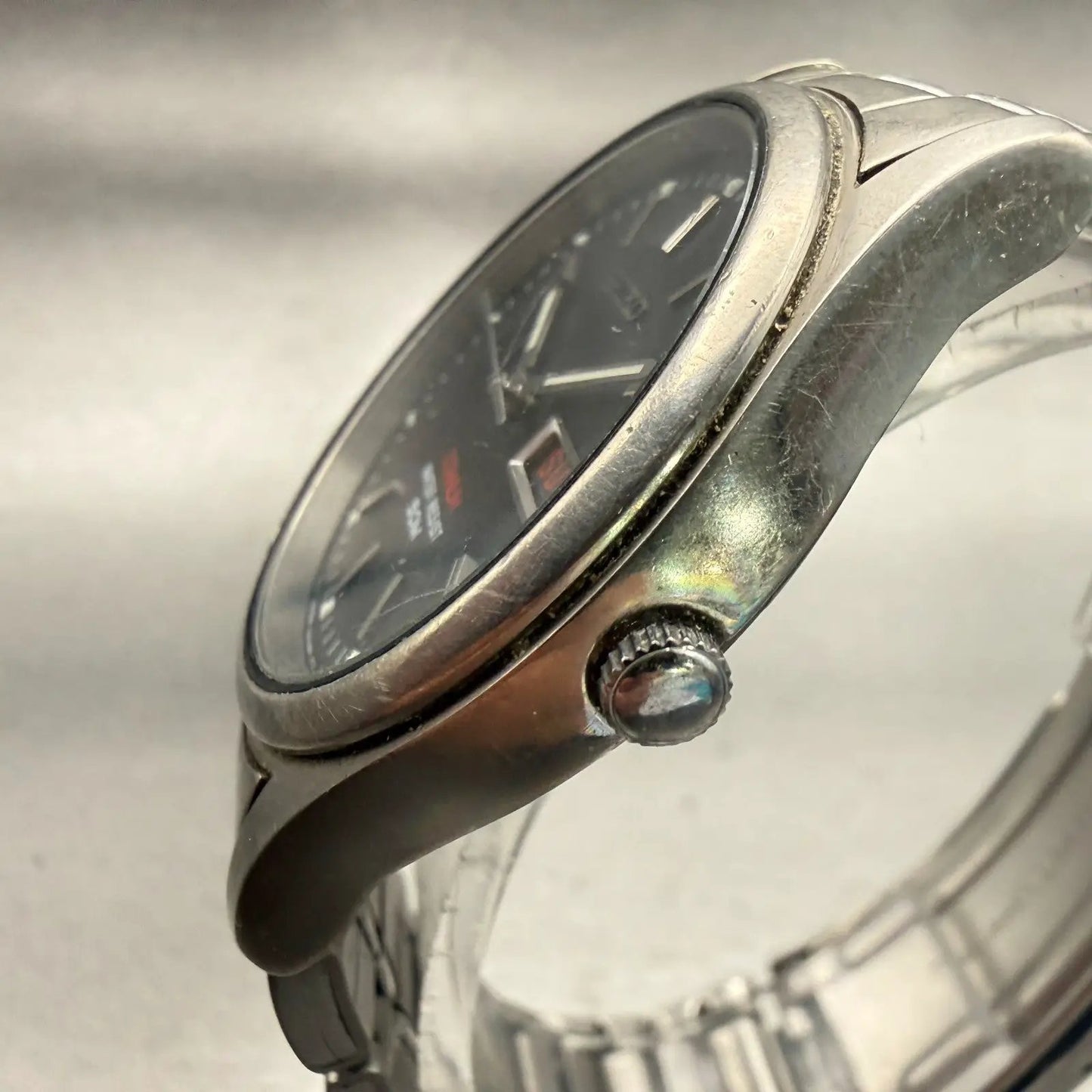 Seiko Titanium Watch Men 36mm Black Dial Gray Daydate Round 7N43-9050 New Batt2