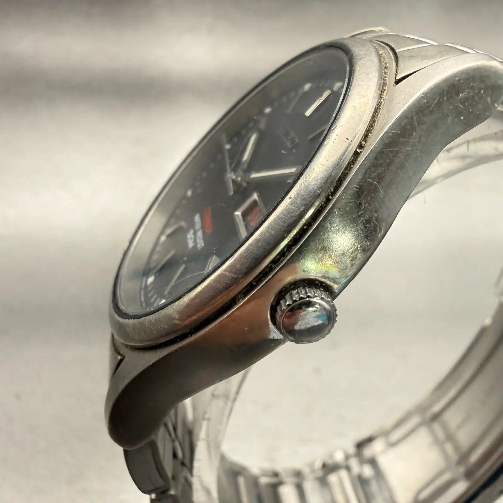 Seiko Titanium Watch Men 36mm Black Dial Gray Daydate Round 7N43-9050 New Batt2