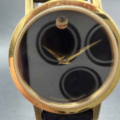 Movado Museum Watch Women 25mm Black Dial Gold Tone Round 87.A1.832.1 New Batt1