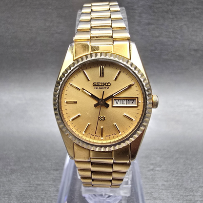 Seiko SQ Watch Women 23mm Gold Dial Gold Daydate Round 2A23-0039 New Battery JP20