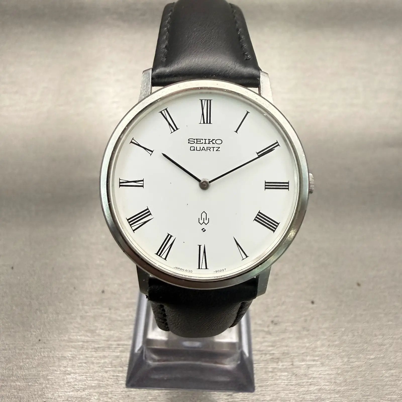 Seiko Chariot Watch Men 34mm White Dial Silver Tone Round 4130-9001 New Battery0
