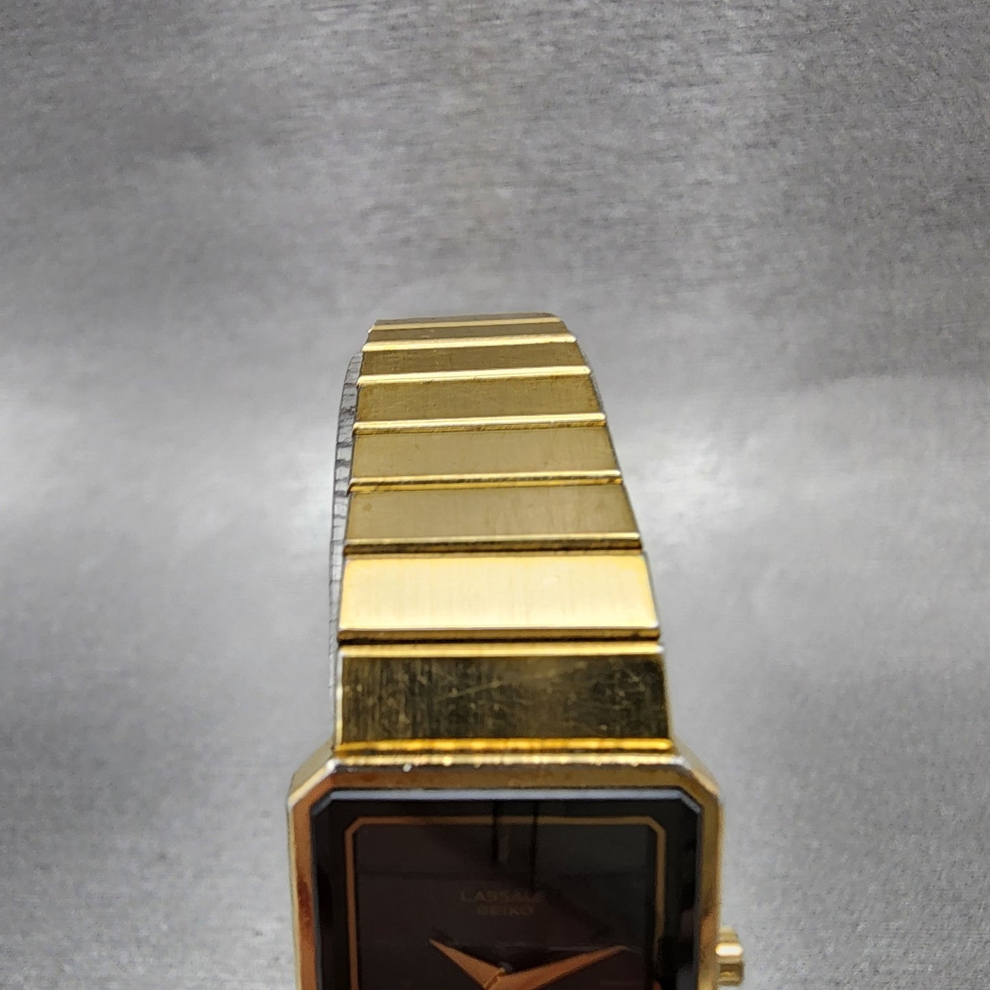 Seiko Lassale Tank Watch Women 19mm Black Dial Gold Tone Octagon New Battery4