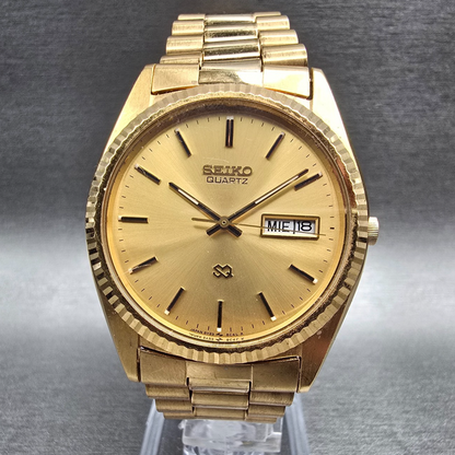 Seiko President Watch Men 35mm Gold Dial Gold Tone Daydate 5Y23-8A60 New Battery0