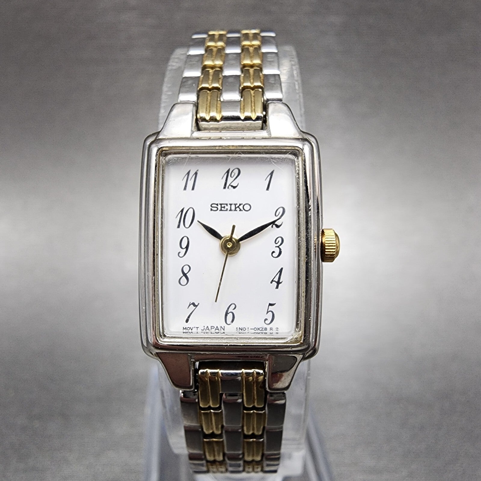 Seiko Watch Women 16mm White Dial Two Tone Rectangle 1N010FH0 New Battery0
