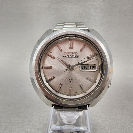 Seiko 5 Actus Watch Men 41mm Silver Dial Silver Tone Daydate 7019-7020 Runs