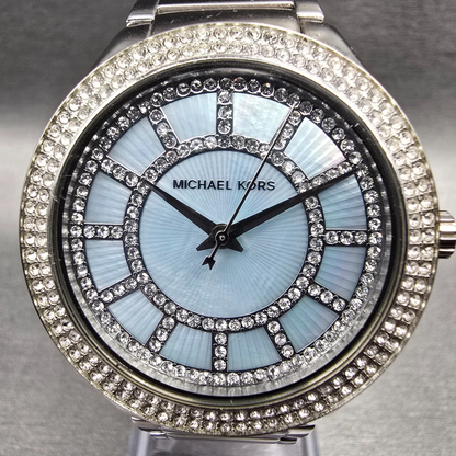 Michael Kors Kerry Watch Women 40mm MOP Dial Silver Tone Gemmed MK3395 New Batt1