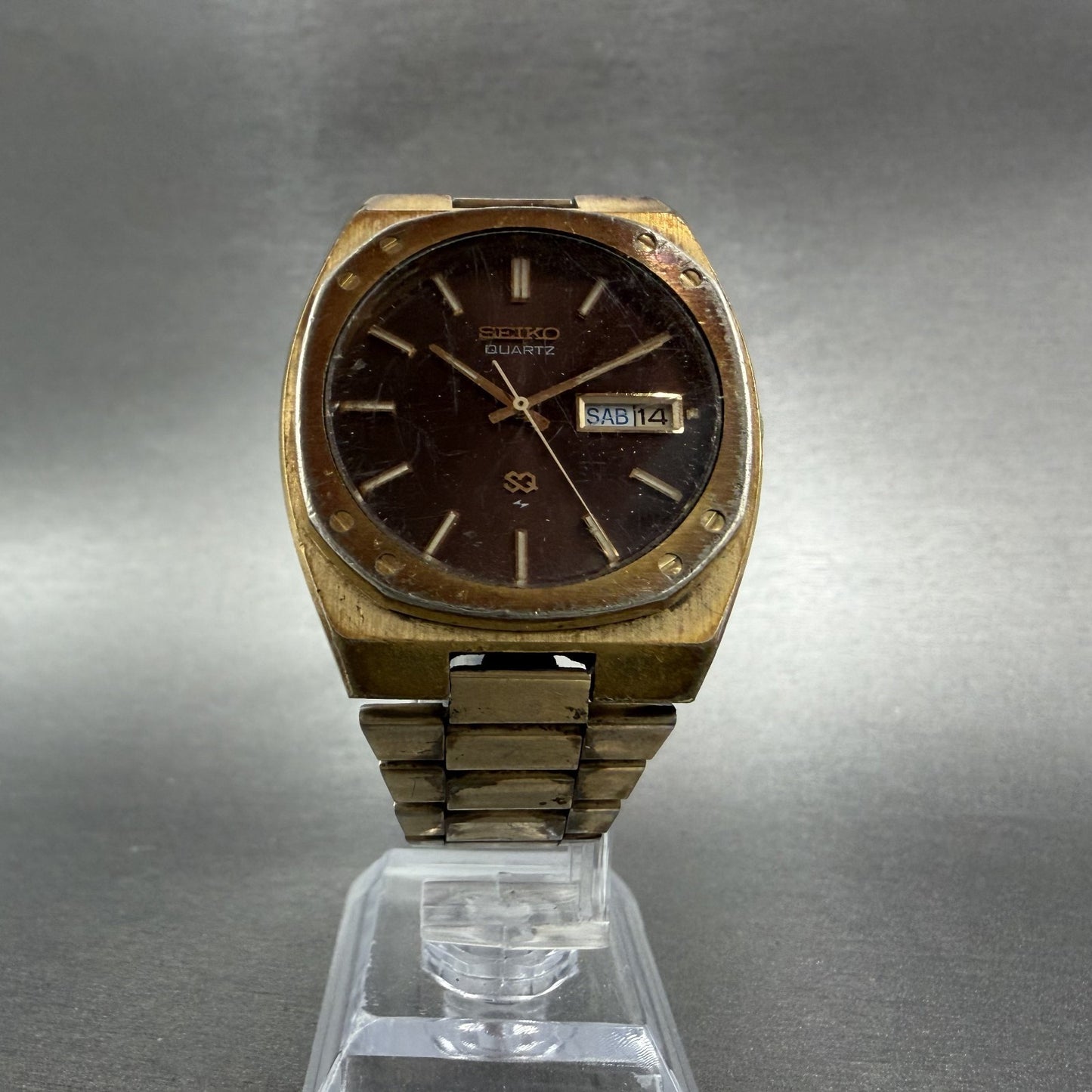 Seiko SQ Watch Men 36mm Brown Dial Gold Tone Daydate 4336-8129 New Battery5