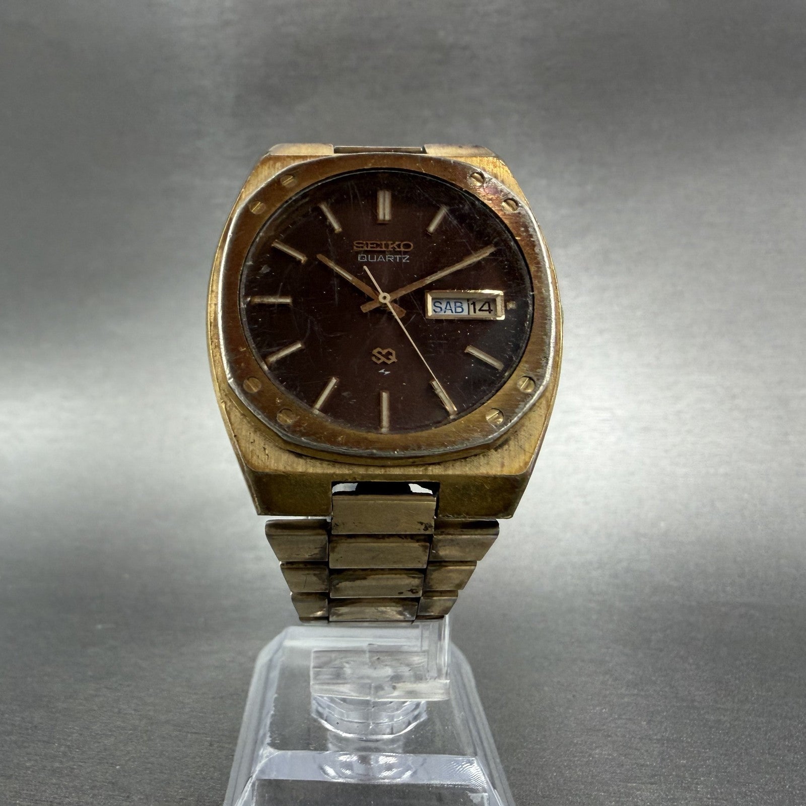 Seiko SQ Watch Men 36mm Brown Dial Gold Tone Daydate 4336-8129 New Battery5