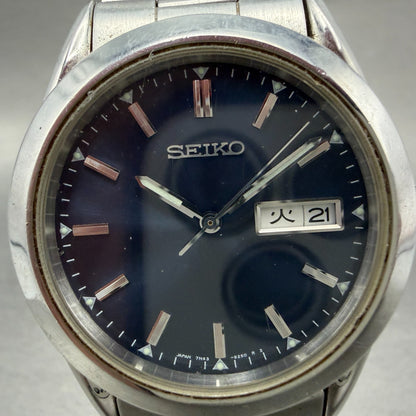 Seiko Watch Men 37mm Blue Dial Silver Tone Daydate Round 7N43-9080 PARTS2