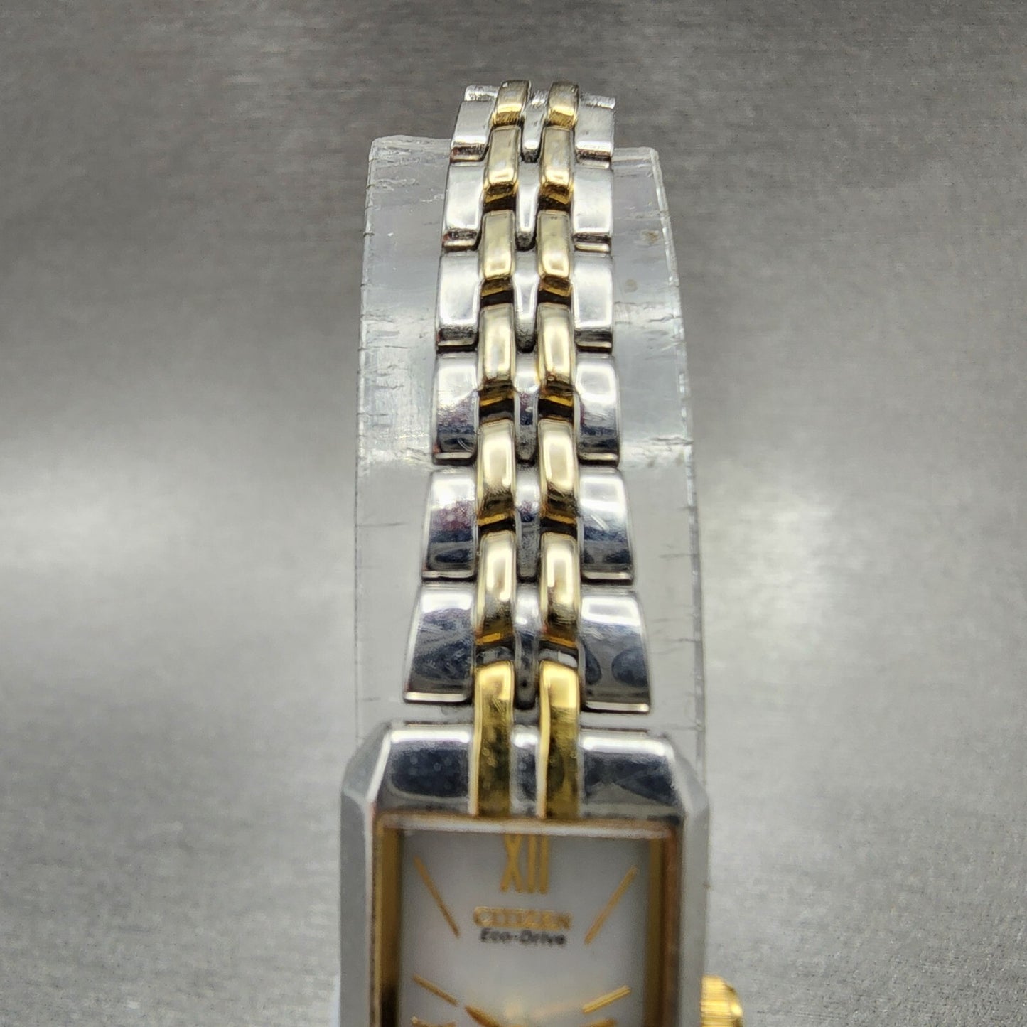 Citizen EcoDrive Tank Watch Women 15mm MOP Dial Two Tone Rectangle Runs4
