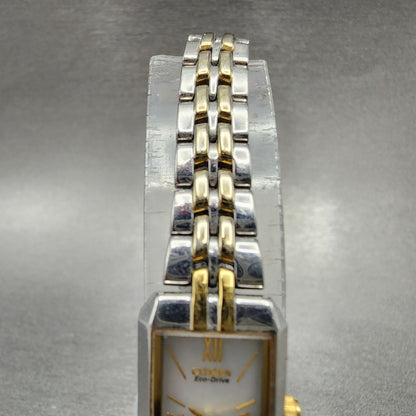 Citizen EcoDrive Tank Watch Women 15mm MOP Dial Two Tone Rectangle Runs4