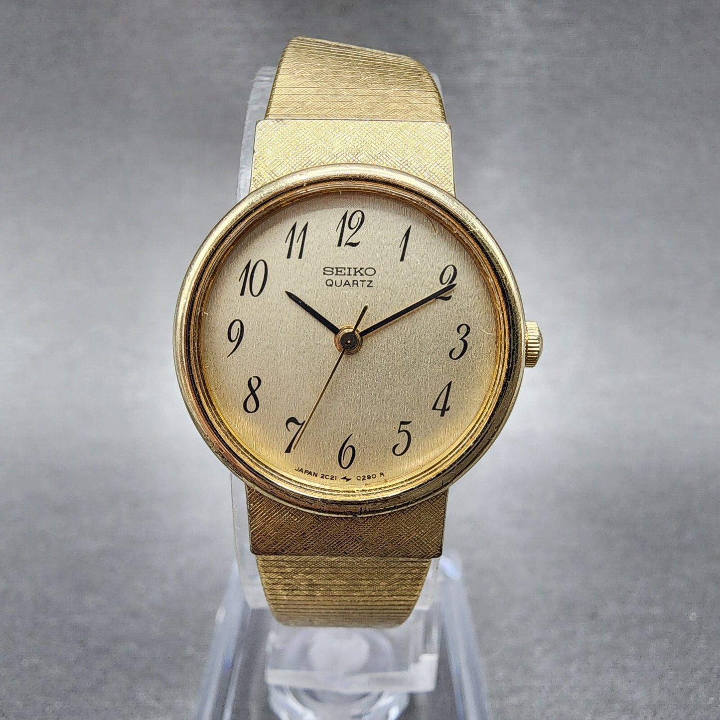 Seiko Watch Women 21mm Champagne Dial Gold Tone Round 2c210060 New Battery0