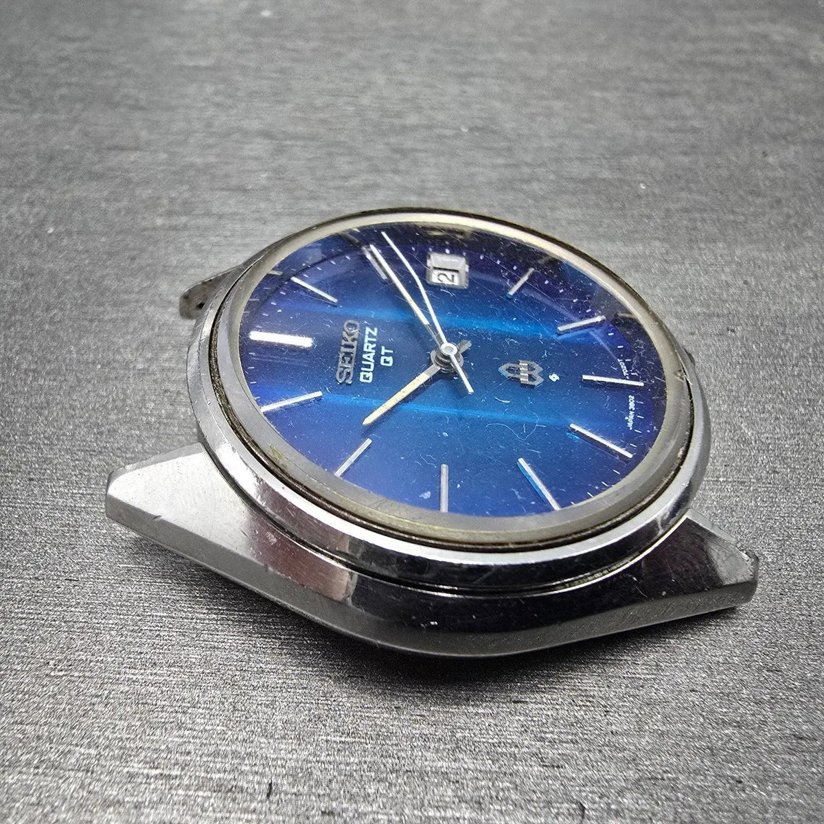 Seiko QT Watch Men 37mm Blue Dial Steel Date 3802 Movement 3802-7070 PARTS4