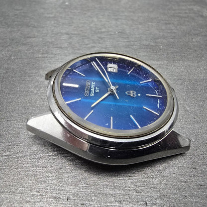Seiko QT Watch Men 37mm Blue Dial Steel Date 3802 Movement 3802-7070 PARTS4