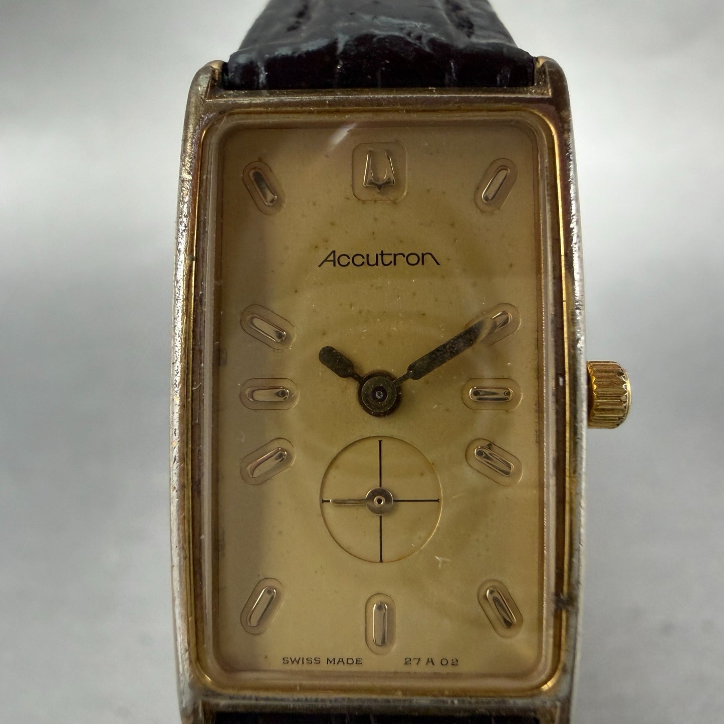 Bulova Accutron Tank Watch Women 18mm Champagne Dial Gold Tone 27A02 New Battery1