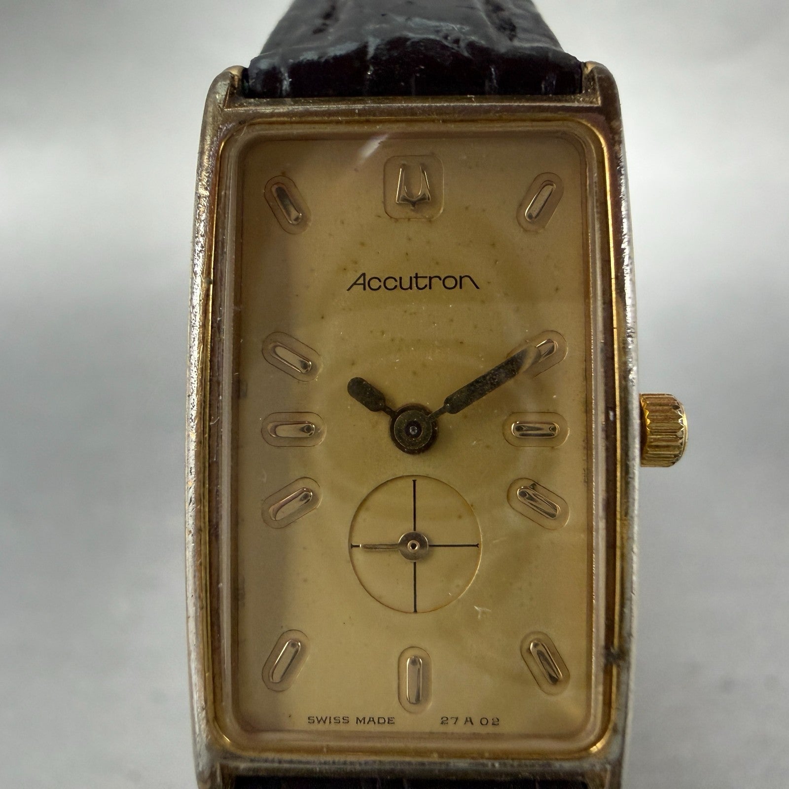 Bulova Accutron Tank Watch Women 18mm Champagne Dial Gold Tone 27A02 New Battery1