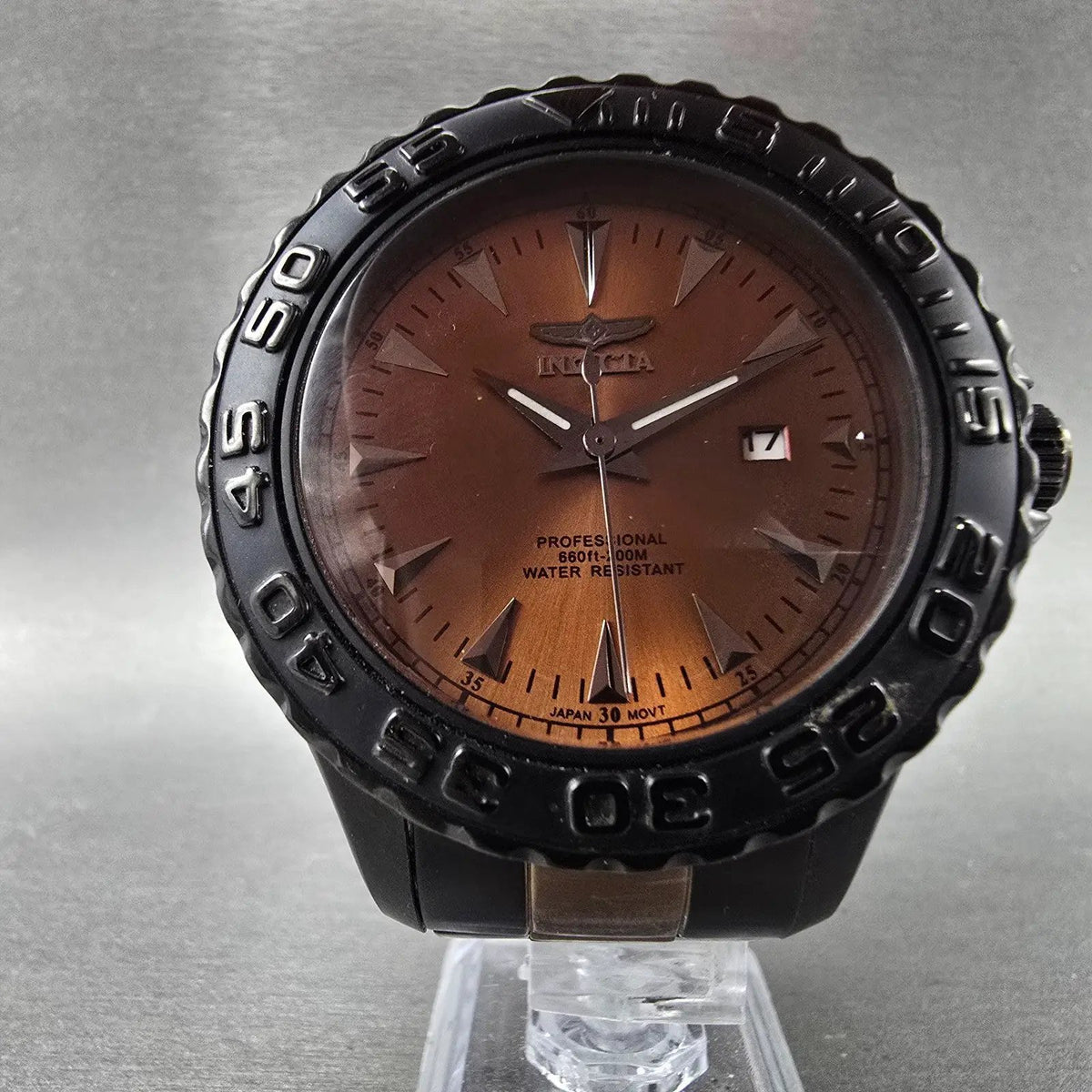 Invicta Pro Diver Watch Men 47mm Brown Dial Black Date Round 15498 New Battery5