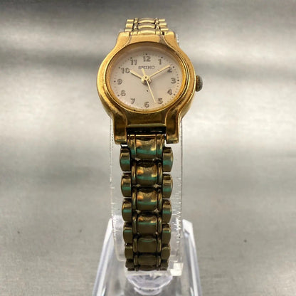 Seiko Watch Women 19mm White Dial Gold Tone Round V401-0289 New Battery Vintage5