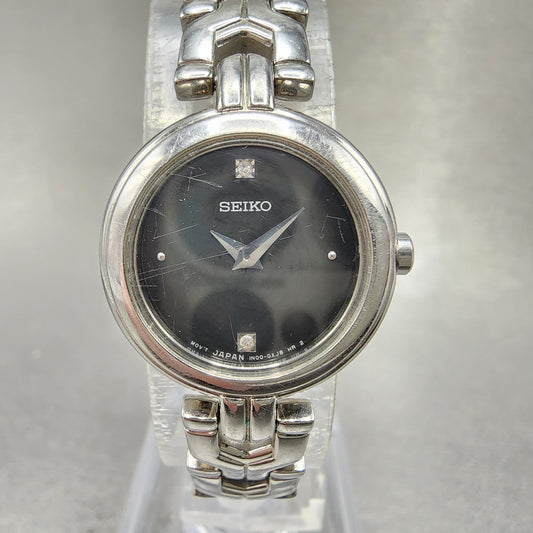 Seiko Watch Women 20mm Black Dial Silver Tone Round 1n000pg0 New Battery0