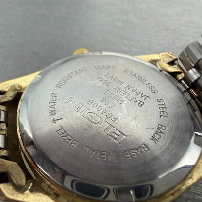 Elgin President Watch Men 38mm Gold Dial Gold Tone Daydate Round New Battery ABC9