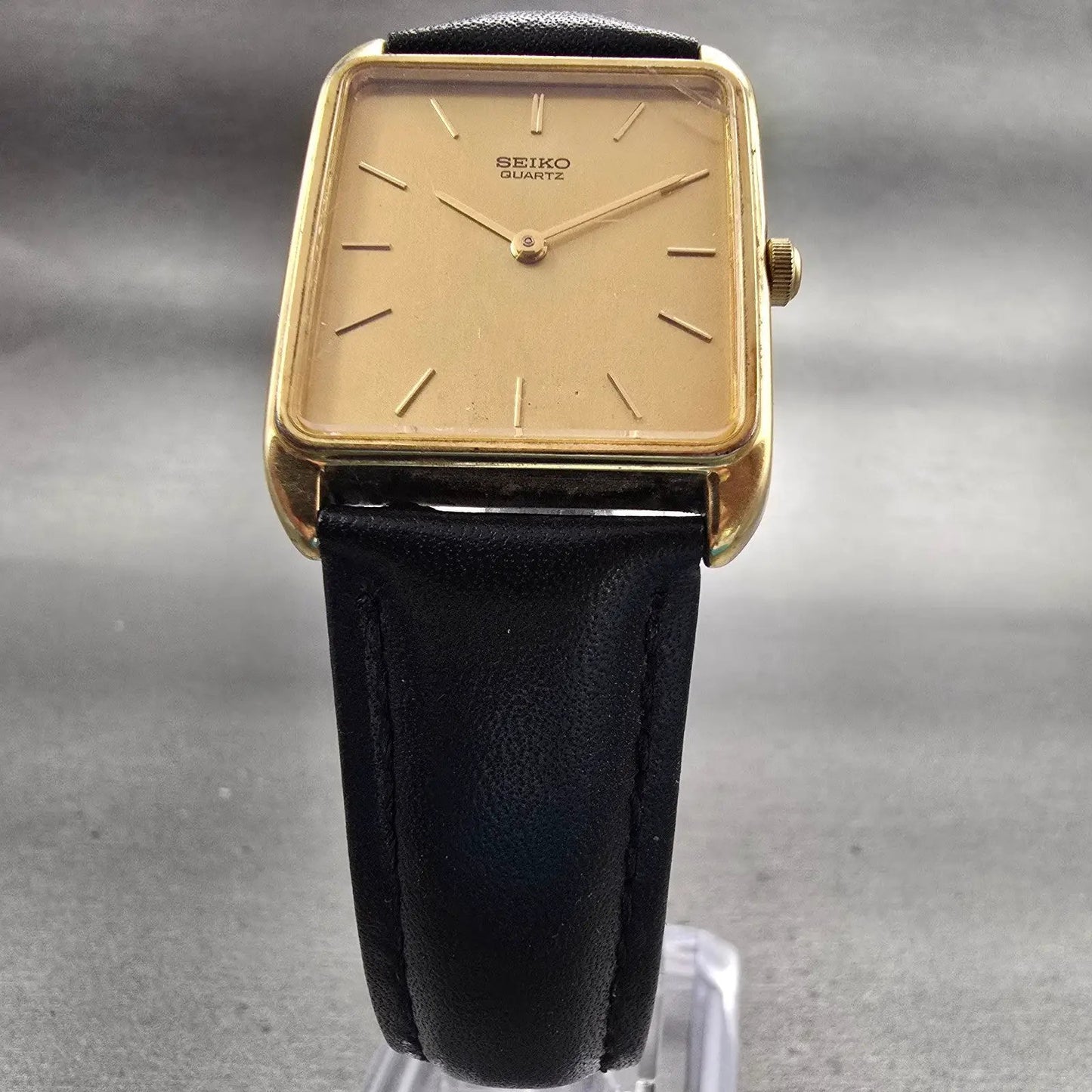 Seiko Watch Men 26mm Gold Dial Gold Tone Rectangle 6530-5209 New Battery Vintage5