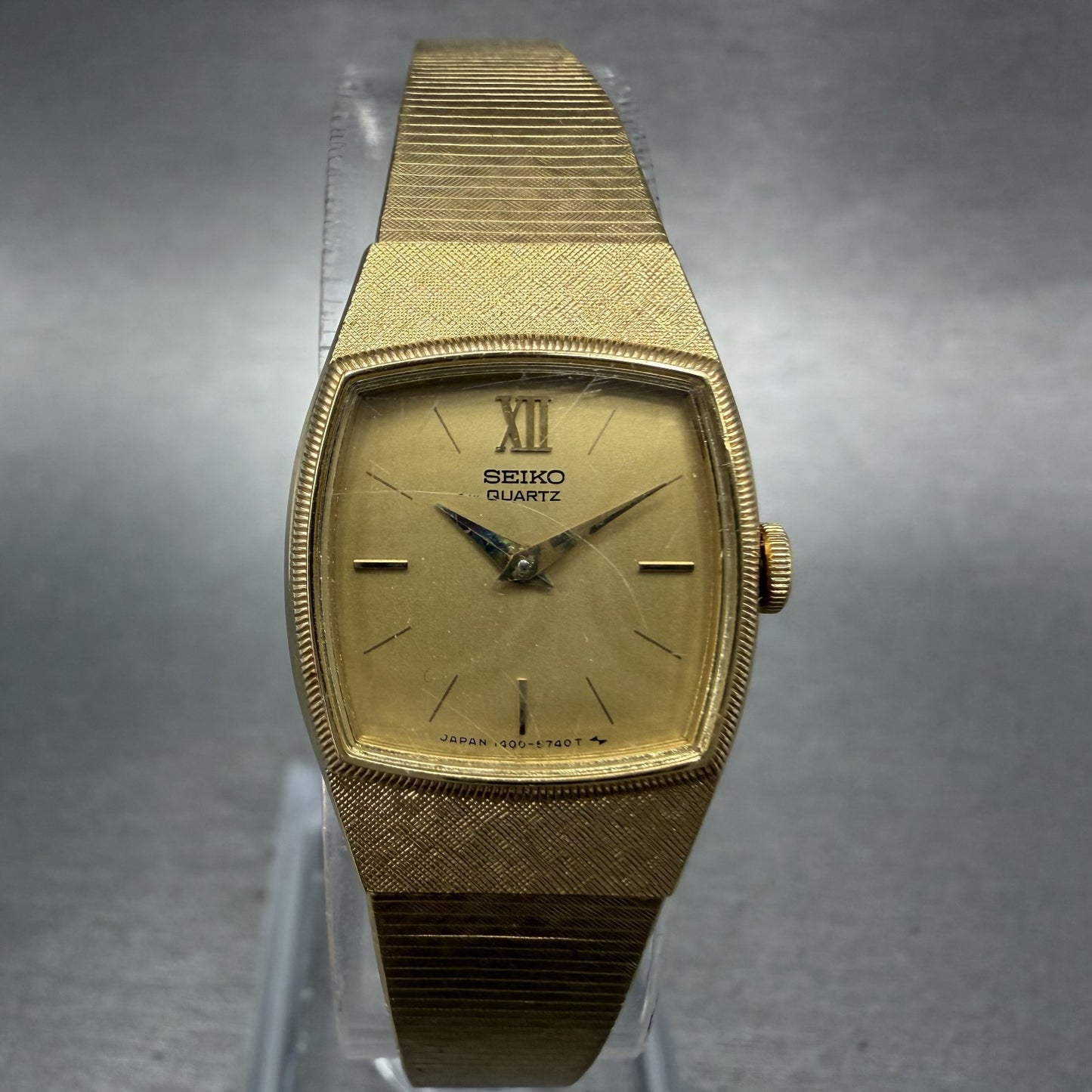 Seiko Watch Women 18mm Champagne Dial Gold Tone Rectangle 1400-8029 New Batt ABC0