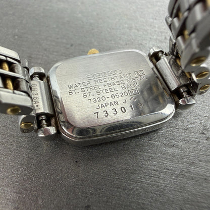 Seiko Exceline Tank Watch Women 18mm White Dial Two Tone 7320-6520 New Battery9