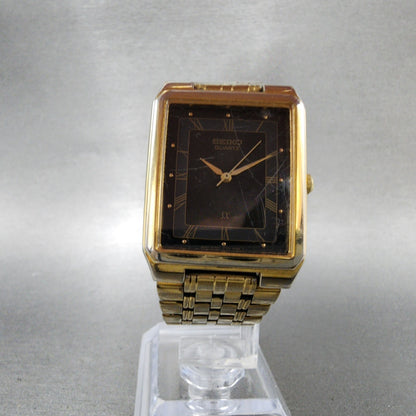 Seiko SX Tank Watch Men 27mm Black Dial Gold Tone V701-5G20 New Battery5