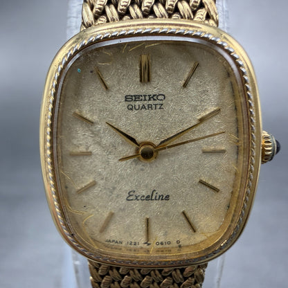 Seiko Exceline Watch Women 18mm Champagne Dial Gold Tone 1221-5410 New Battery1