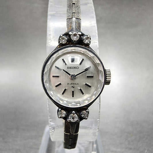 Seiko Watch Women 16mm White Dial Black Tone Diamond Bezel Round 110430 Runs0