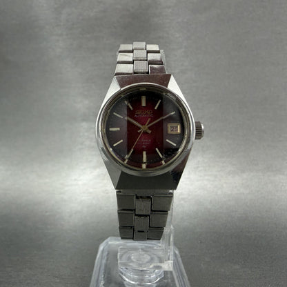 Seiko Automatic Watch Women 24mm Red Dial Silver Tone Date 2205-0679 Runs ABC5