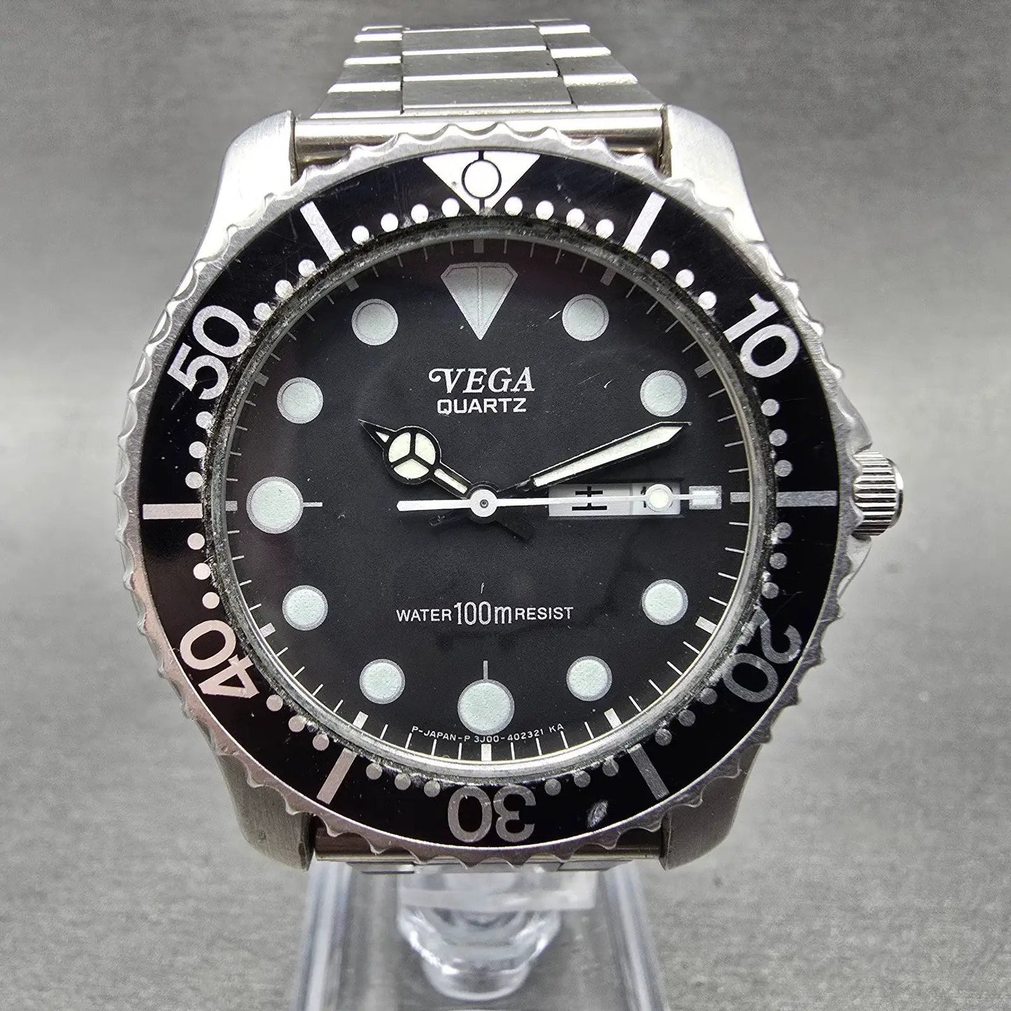 Citizen Vega Dive Watch Men 40mm Black Dial Steel Daydate 3J00-397037 NewBattery0