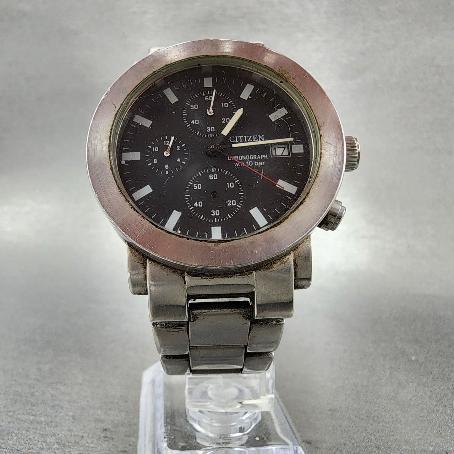 Citizen Chronograph Watch Men 37mm Black Dial Steel Date Round 0510S75438 PARTS6