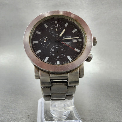 Citizen Chronograph Watch Men 37mm Black Dial Steel Date Round 0510S75438 PARTS6