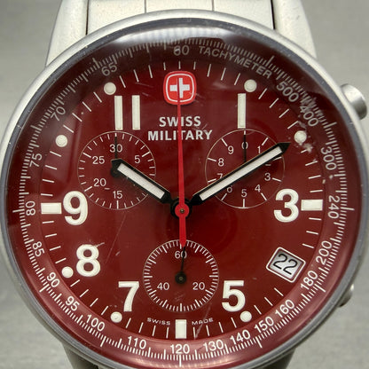 Swiss Military Chronograph Watch Men 39mm Red Dial Steel Date 536.0766 New Bat1