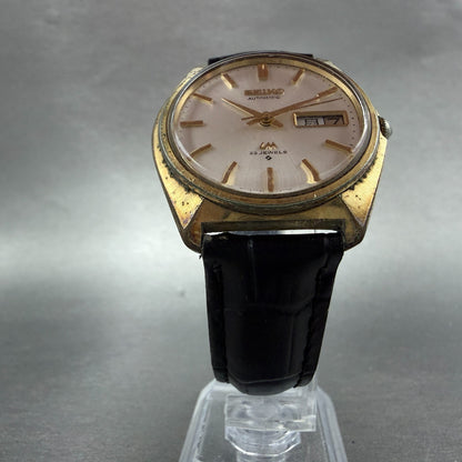 Seiko Lordmatic Watch Men 36mm Silver Dial Gold Tone Daydate 5606-7000 Runs VTG35