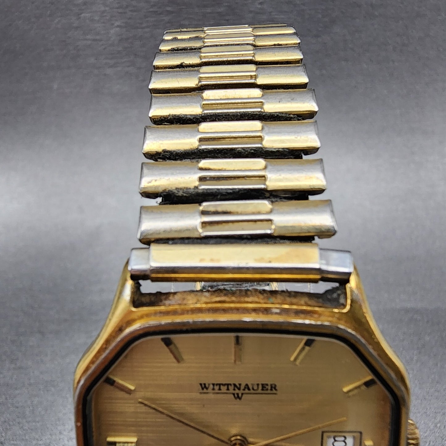 Wittnauer QWR Watch Men 33mm Champagne Dial Gold Tone Octagon Date 0255 PARTS5