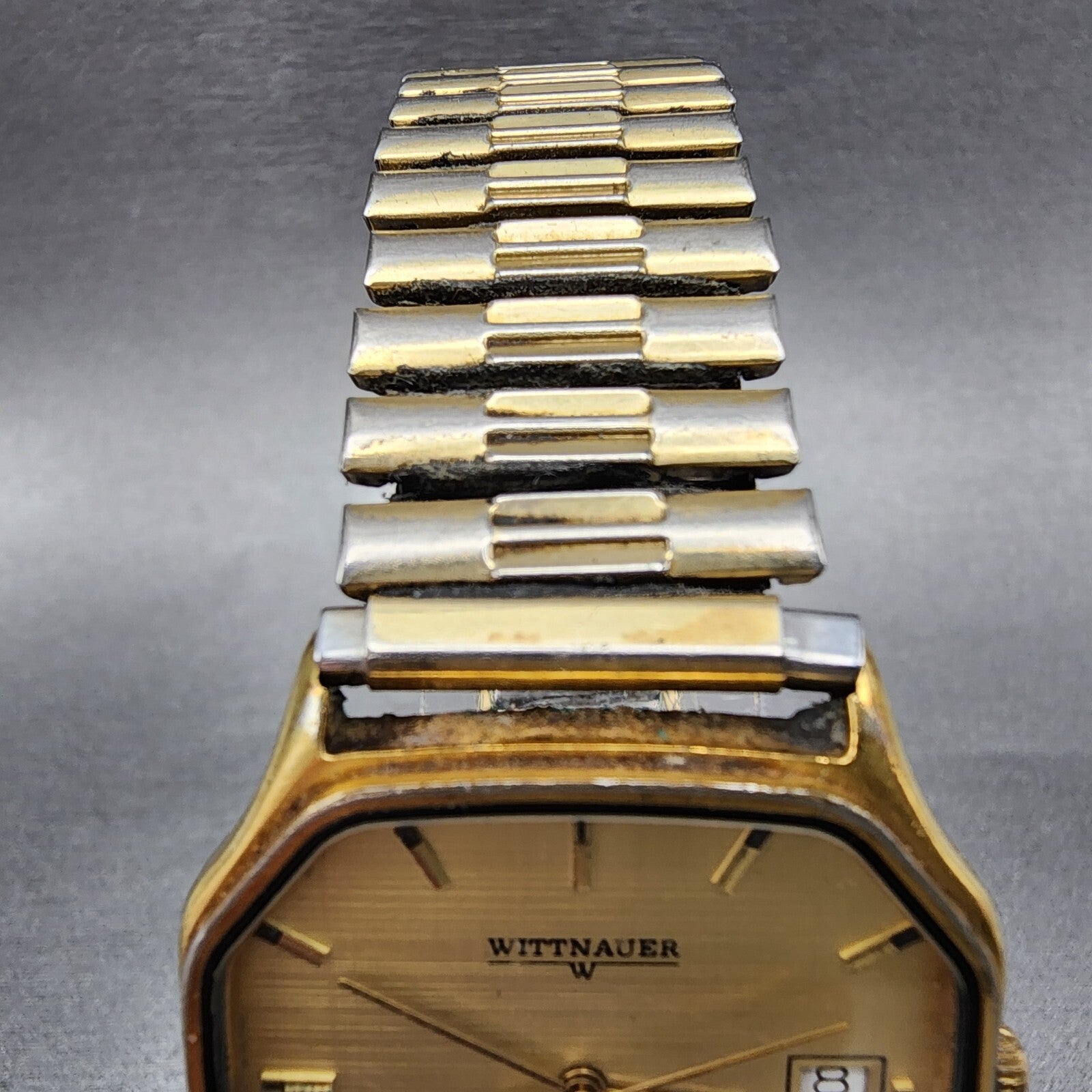 Wittnauer QWR Watch Men 33mm Champagne Dial Gold Tone Octagon Date 0255 PARTS5