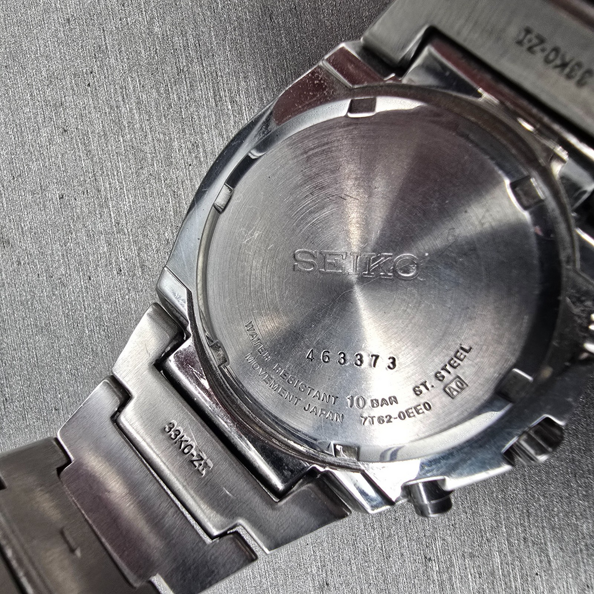 Seiko Chronograph Watch Men 38mm Black Dial Silver Tone Alarm 7T62-0EE0 New Batt10