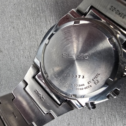 Seiko Chronograph Watch Men 38mm Black Dial Silver Tone Alarm 7T62-0EE0 New Batt10