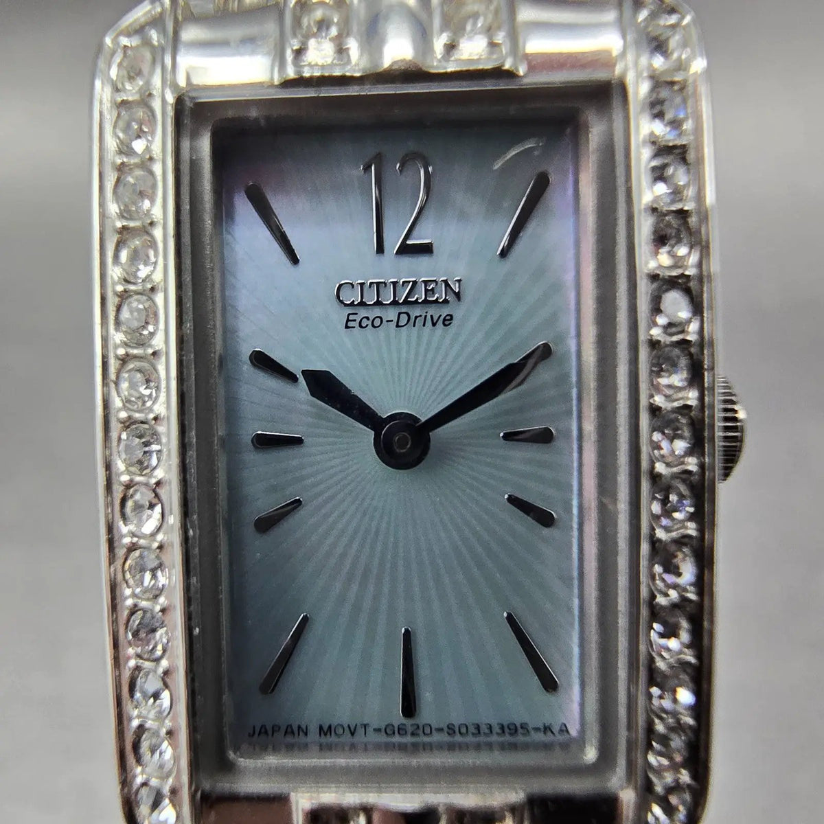 Citizen Eco-Drive Tank Watch Women 15mm MOP Dial Silver EG2680-61D Runs Crystals1