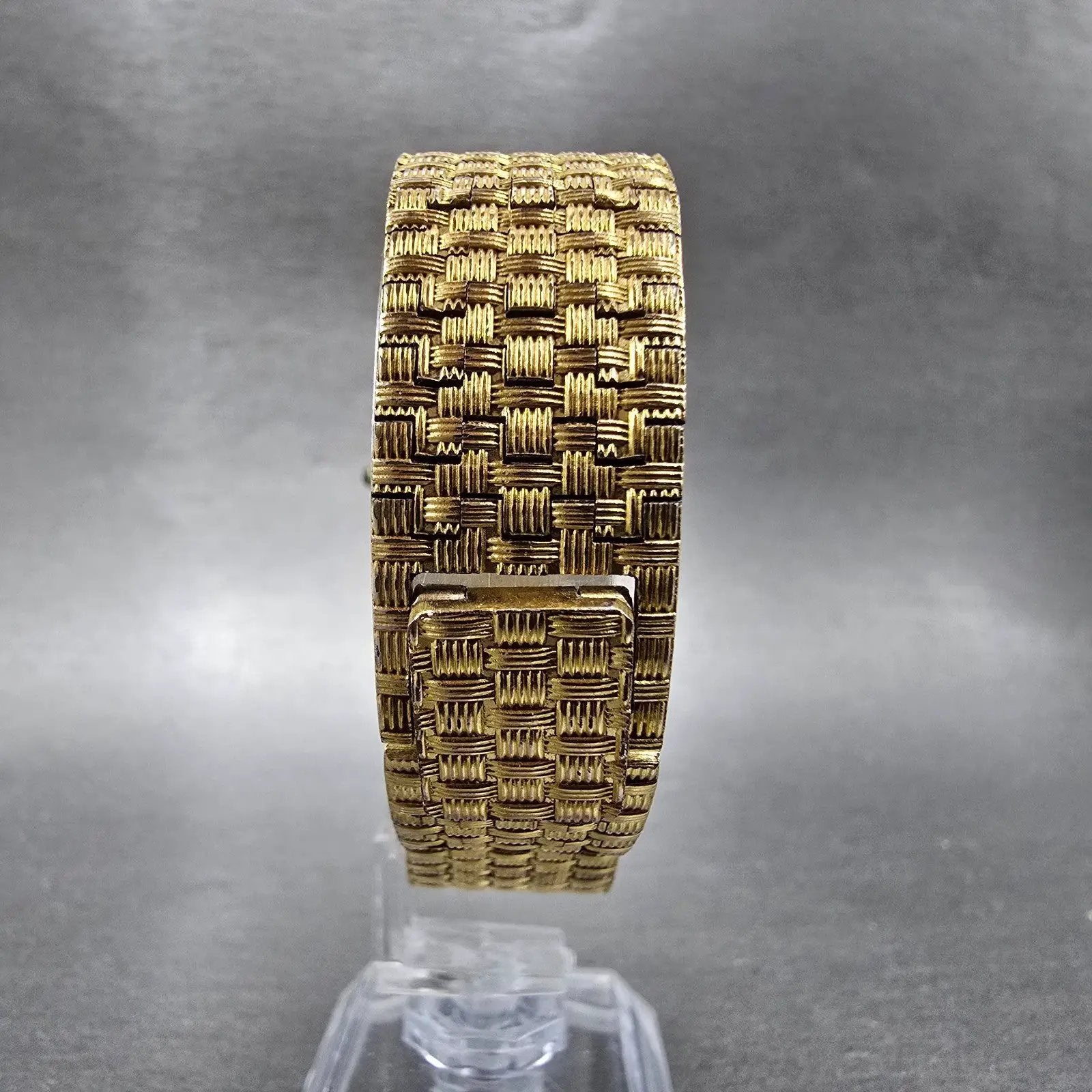 Lord Elgin Tank Watch Men 25mm Gray Dial Gold Daydate Rectangle READ!!! New Batt7