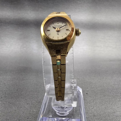 Citizen CQ Watch Women 16mm Champagne Dial Gold Tone Round 4-040929 New Battery5