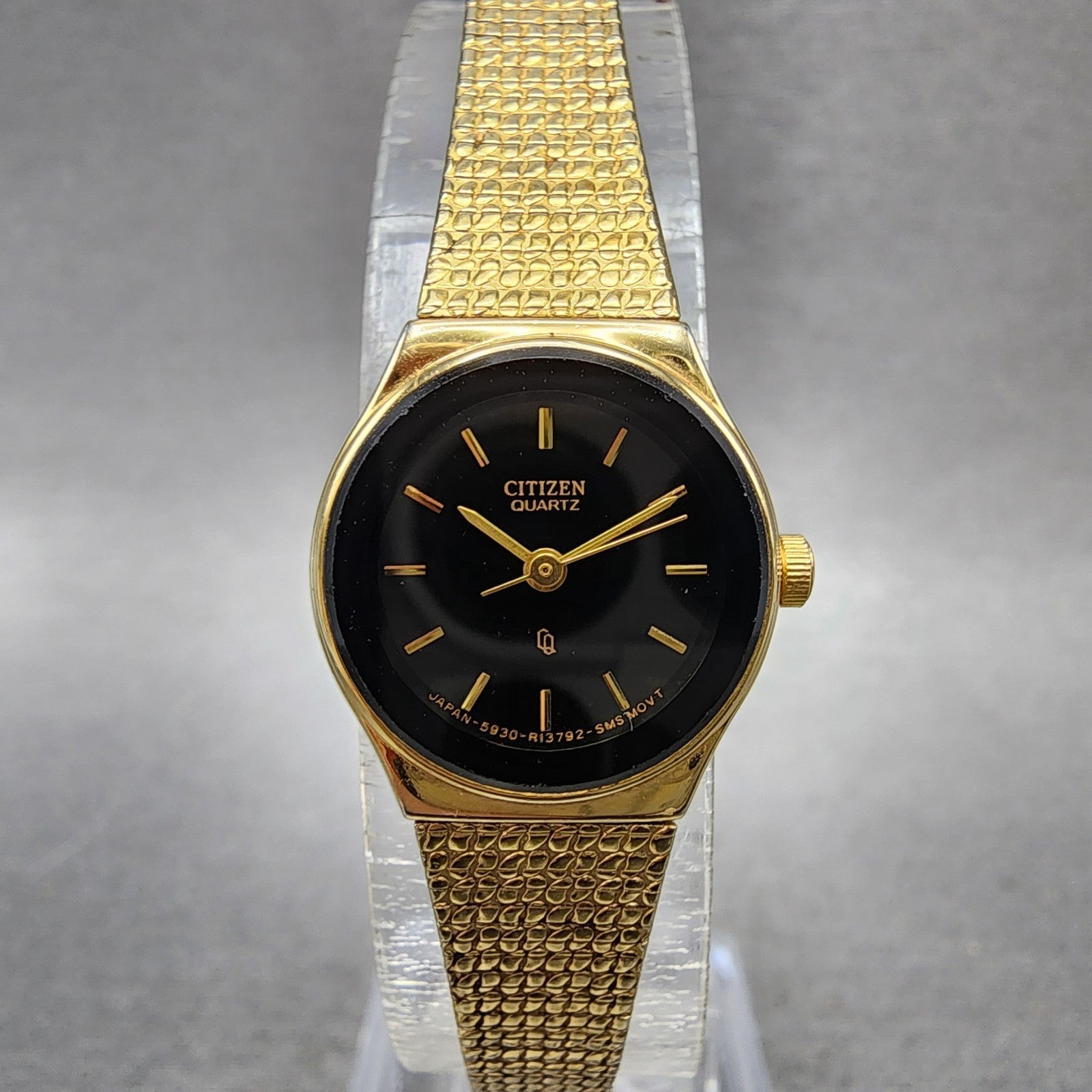 Citizen Watch Women 18mm Black Dial Gold Tone Round 5930R02467 New Battery0