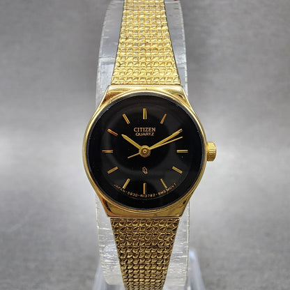 Citizen Watch Women 18mm Black Dial Gold Tone Round 5930R02467 New Battery0