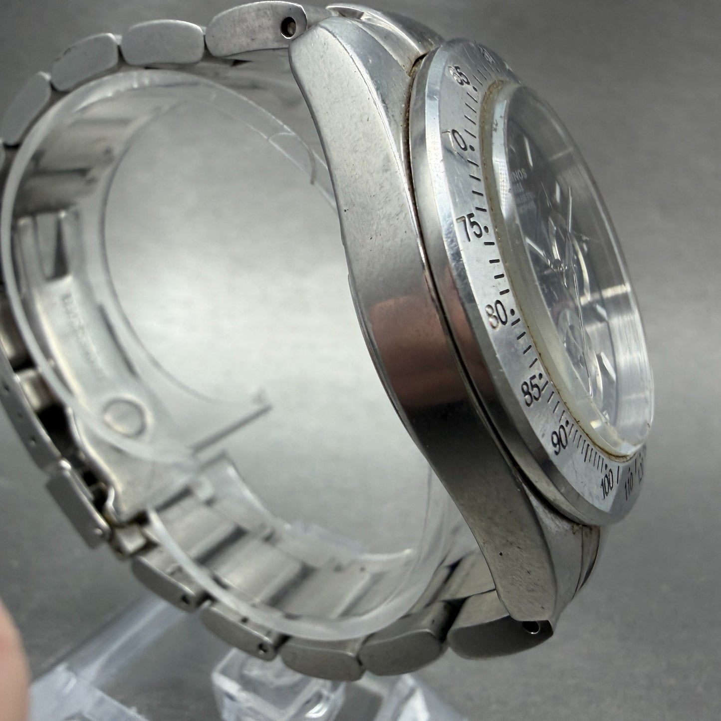 Technos Chronograph Watch Men 40mm Black Dial Silver Tone TGM615 New Battery3