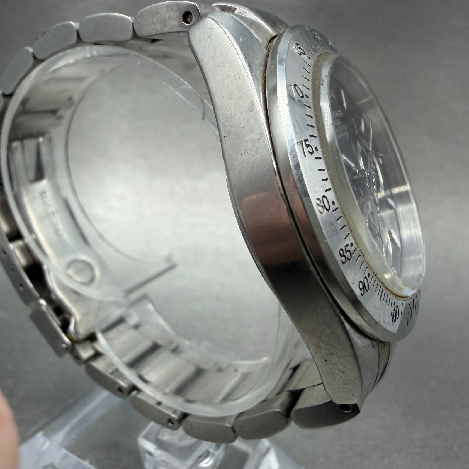 Technos Chronograph Watch Men 40mm Black Dial Silver Tone TGM615 New Battery3