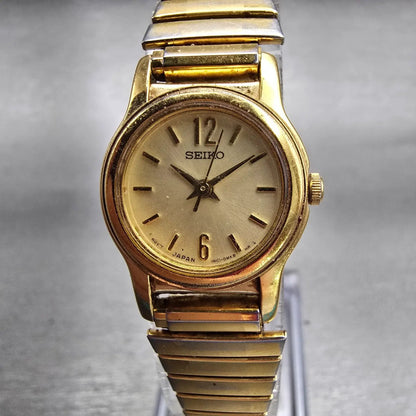 Seiko Watch Women 19mm Gold Dial Gold Tone Round 1N01-0GD0 New Battery Vintage0