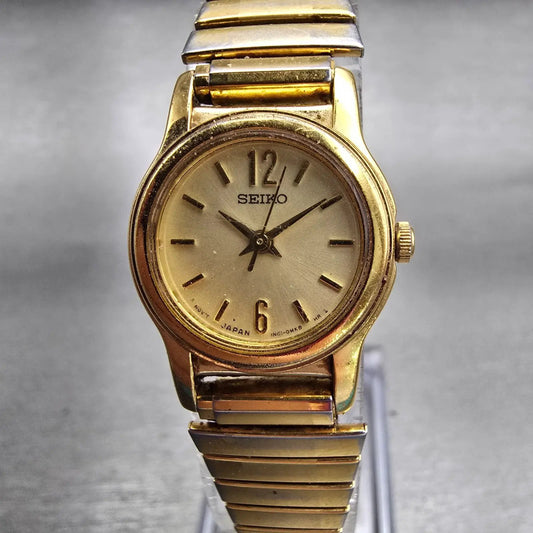 Seiko Watch Women 19mm Gold Dial Gold Tone Round 1N01-0GD0 New Battery Vintage0