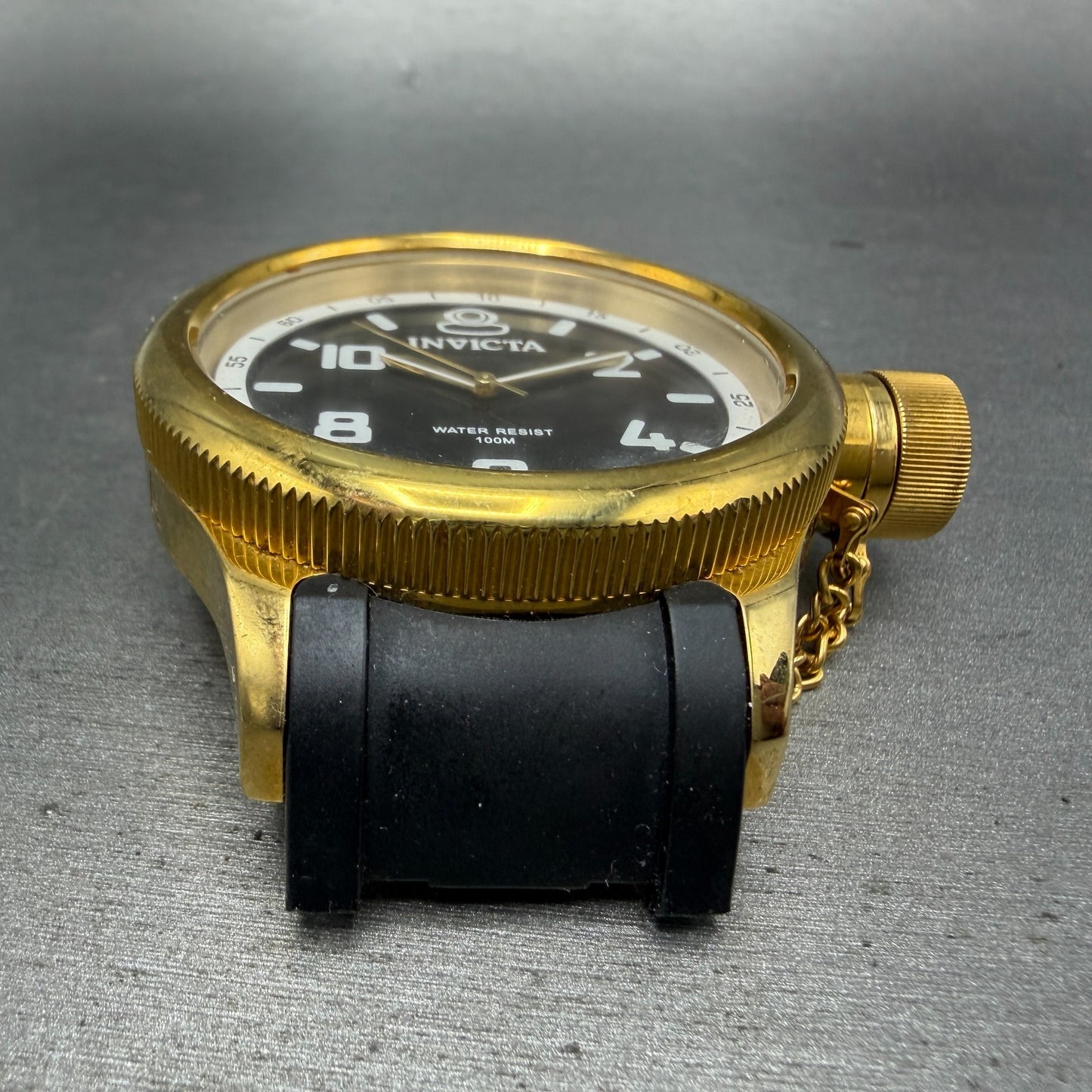 Invicta Russian Diver Watch Men 52mm Black Dial Gold Tone Round 1436 New Battery2